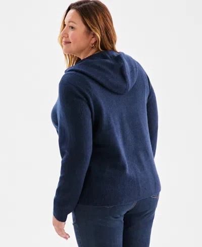 Style & Co Plus Size Zip-front Hooded Luxsoft Sweater, Macy's Exclusive In Blue