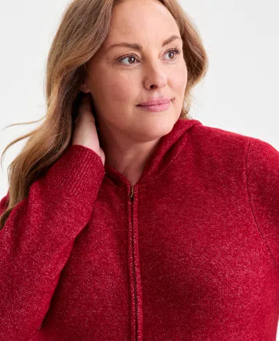Style & Co Plus Size Zip-front Hooded Luxsoft Sweater, Macy's Exclusive In Burgundy