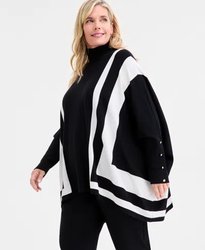 Jm Collection Women's Poncho Turtleneck Sweater, Regular & Petite, Created For Macy's In Multi
