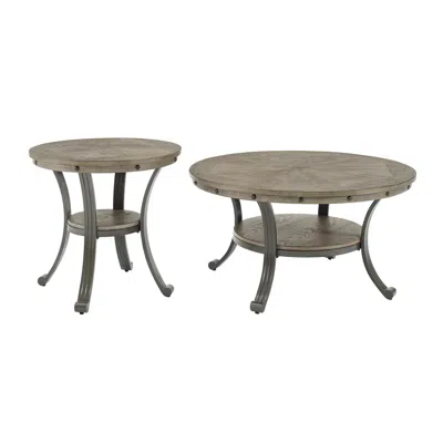 Powell Franklin Metal And Wood Round Side Table Pewter In Brown