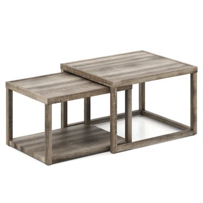 Hivvago Nesting Coffee Table Set Of 2 Stackable Rectangular End Tables In Gray