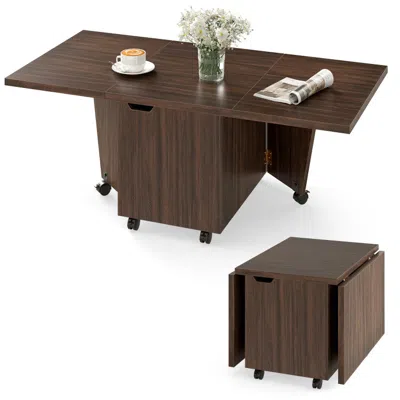 Hivvago Foldable Coffee Table With Storage Cabinet Extendable Center Table In Brown