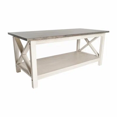 Flash Furniture Coffee Table With X-frame Design, Acacia Gray Top/rustic White Frame In White