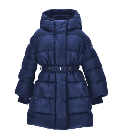 Monnalisa Down Jacket With Belt And Hood In Blue