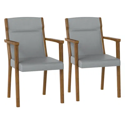 Hivvago Upholstered Wooden Accent Chairs Set Of 2 With High Back And Soft Cushion In Gray