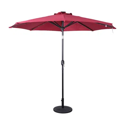 Flash Furniture 9 Ft Round Umbrella With 32 Solar Led Lights And Crank, Red In Multi