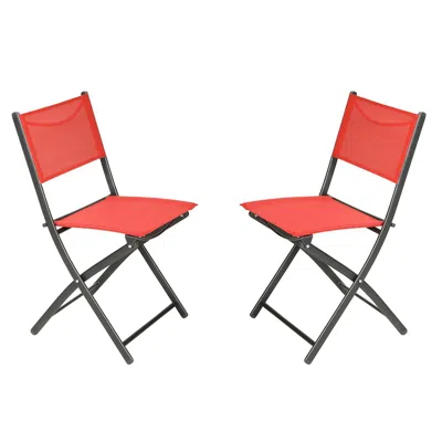 Flash Furniture Set Of 2 Folding Chairs With Red Material Backs And Seats And Black Metal Frames In Orange
