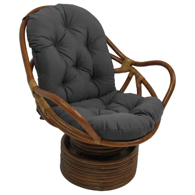 International Caravan Rattan Swivel Rocker With Outdoor Fabric Cushion, Cool Grey In Brown