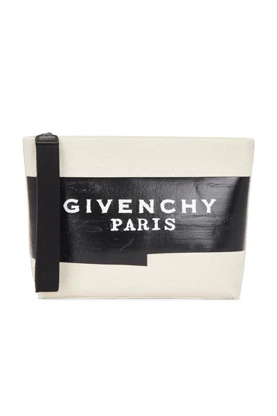 Givenchy Womens Beige Black Logo Tape Canvas Pouch In Multi