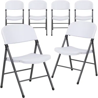 Flash Furniture 6 Pk. 330 Lb. Capacity White Plastic Folding Chair With Charcoal Frame In White