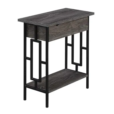 Convience Concept Town Square Flip Top End Table With Charging Station And Shelf In Gray