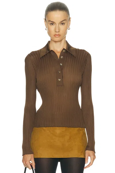 Khaite Vin Ribbed-knit Polo Shirt In Brown