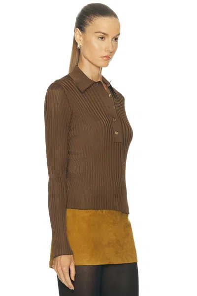 Khaite Vin Ribbed-knit Polo Shirt In Brown