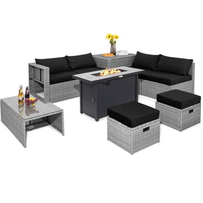 Hivvago 9 Pieces Patio Furniture Set With 42 Inches 60000 Btu Fire Pit In Black