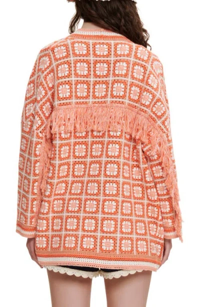 Maje Mathiou Patch-style Crochet Cardi-coat In Orange