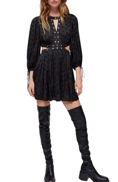 Maje Risoa Cutout Stud Detail Long Sleeve Jacquard Dress In Black