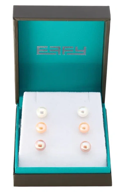 Effy Set Of 3 Sterling Silver 8mm Multicolor Freshwater Pearl Stud Earrings In Multi