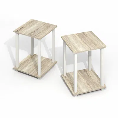 Furinno Simplistic End Table, Set Of Two, Light Oak/white In Brown