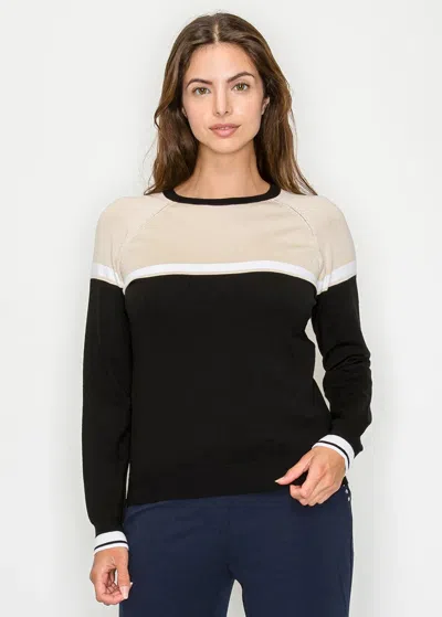 Yal New York Soft Colorblock Sweater With Stripe Detail In Black
