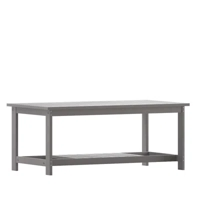Flash Furniture Two Tiered Adirondack Slatted Coffee Conversation Table In Gray In Gray
