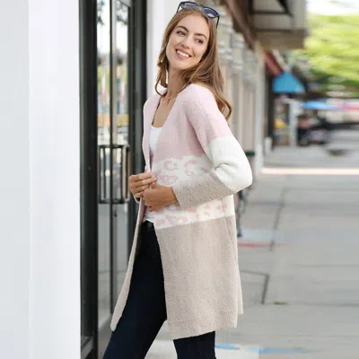 Truedames Leopard Pattern Detailed Color Block Cardigan In Neutral