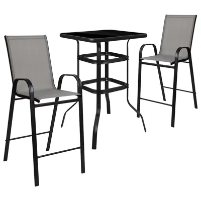 Flash Furniture Dining Set - 2-person Bistro Set - Brazos Glass Bar Table With Gray Patio Stools In Gray