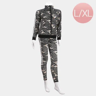 Truedames Bird Patterned Side Double Stripe Detail Track Jacket Pants Set In Black