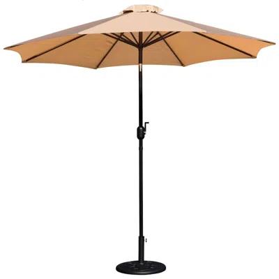 Flash Furniture Tan 9 Ft Round Umbrella With Crank And Tilt Function And Standing Umbrella Base In Neutral
