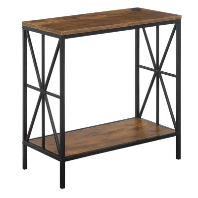 Convenience Concepts Tucson Starburst Chairside End Table With Charging Station And Shelf, Barnwood/black In Brown