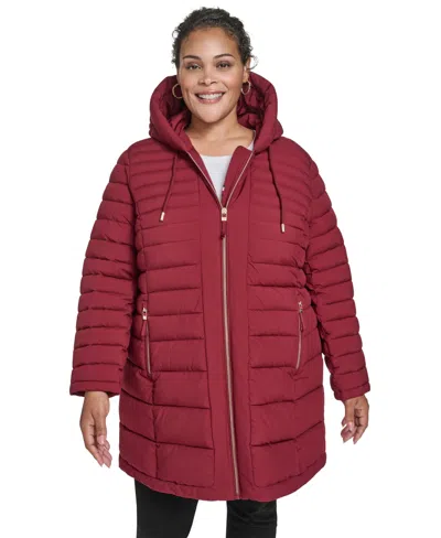 Tommy Hilfiger Plus Size Hooded Packable Puffer Coat In Red