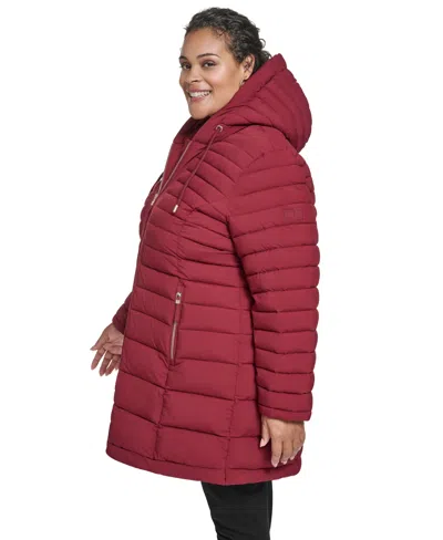 Tommy Hilfiger Plus Size Hooded Packable Puffer Coat In Red