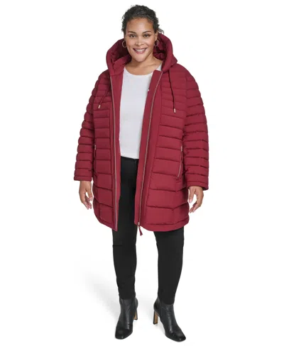 Tommy Hilfiger Plus Size Hooded Packable Puffer Coat In Red