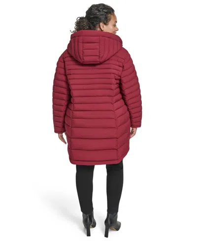 Tommy Hilfiger Plus Size Hooded Packable Puffer Coat In Red