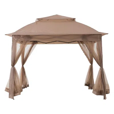 Sunjoy Patio Brown Steel Frame 11 X 11 Ft Pop Up Portable 2 Tier Soft Top Gazebo In Brown