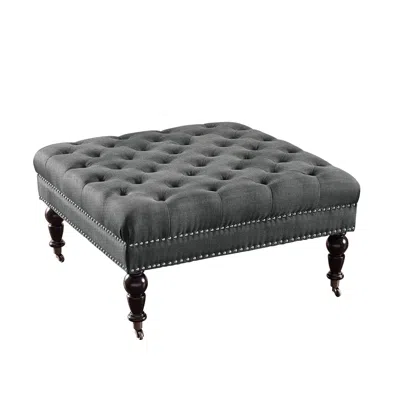 Linon Isabelle Charcoal Square Tufted Ottoman In Gray