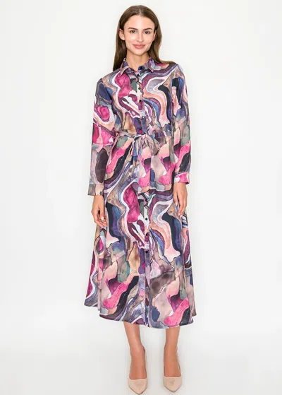 Yal New York Multi Abstract Button-front Midi Dress In Pink