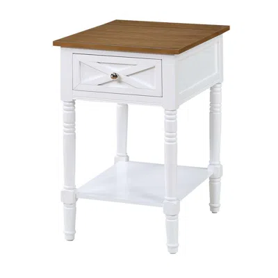 Convenience Concepts Country Oxford 1 Drawer End Table With Charging Station And Shelf, Driftwood/white In White