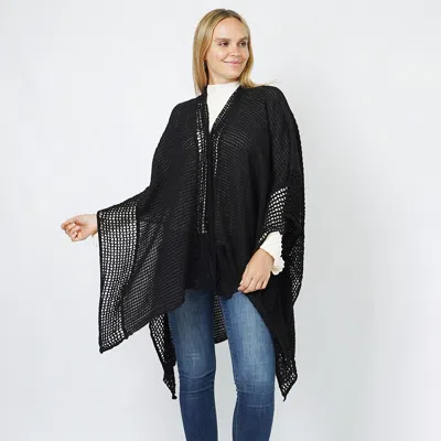 Truedames Solid Chenille Crochet Ruana Poncho In Black