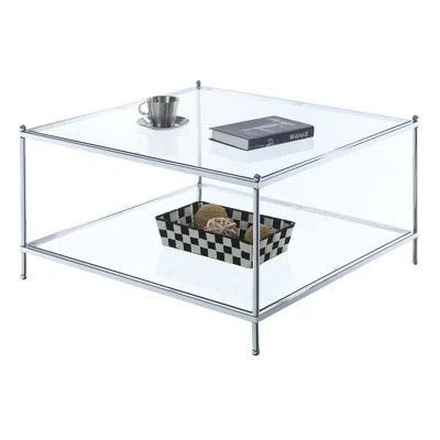 Convenience Concepts Royal Crest 2 Tier Square Glass Coffee Table, Clear Glass/chrome Frame In Transparent