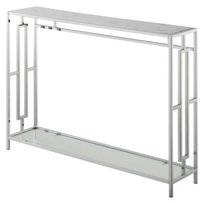 Convenience Concepts Town Square Chrome Console Table With Shelf White Faux Marble/chrome In Neutral