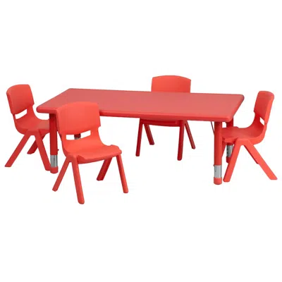 Flash Furniture 24''w X 48''l Red Plastic Height Adjustable Activity Table Set With 4 Chairs In Red