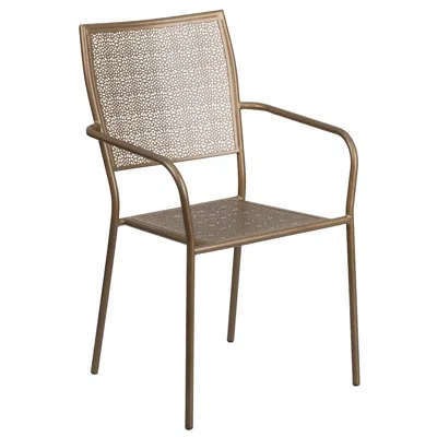 Flash Furniture Commercial Grade Gold Indoor-outdoor Steel Patio Arm Chair With Square Back In Gold