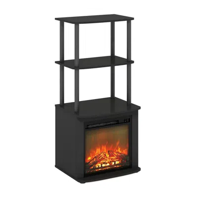 Furinno Tv Entertainment Side Table Display Rack With Fireplace Insert, Americano/black In Black