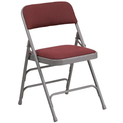 Flash Furniture Hercules Series Curved Triple Braced & Double Hinged Burdy Patterned Fabric Metal Folding Chair In Red