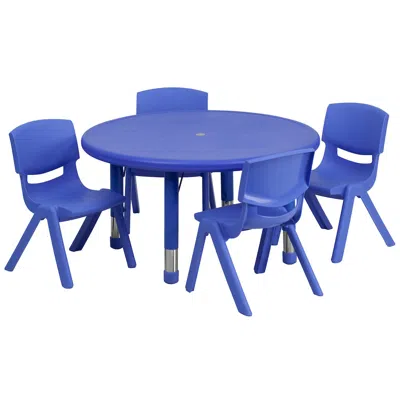 Flash Furniture 33'' Round Blue Plastic Height Adjustable Activity Table Set With 4 Chairs In Blue