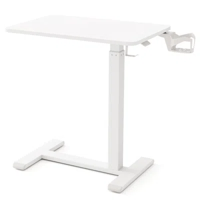 Hivvago Mobile Standing Desk Height Adjustable Overbed Bedside Table With Cup Holder In White