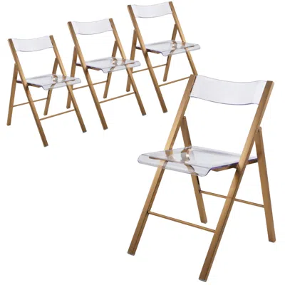 Leisuremod Folding Chair In Brushed Gold Finish With Stainless Steel Frame For Kitchen (set Of 4) In Transparent