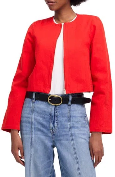 Madewell Cotton & Linen Blend Zip-up Jacket In Red