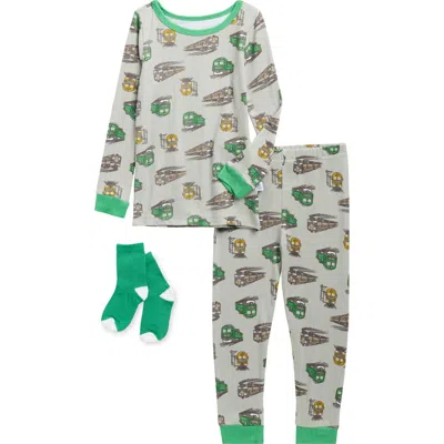 Sleep On It Supersoft Fitted Two-piece Pajamas & Socks Set In Multi