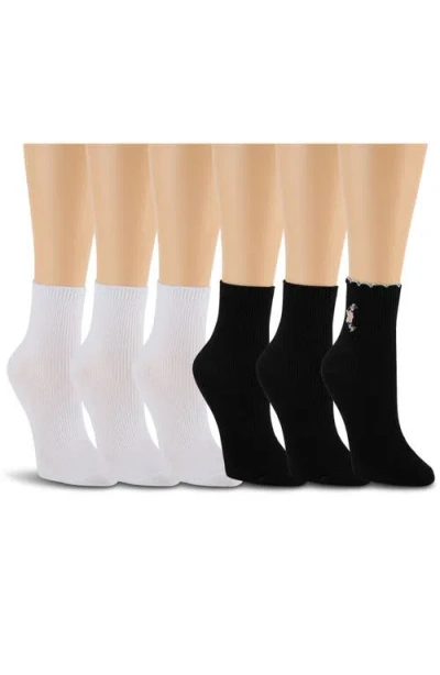 Laundry By Shelli Segal 6-pack Embroidered Scalloped Edge Anklet Socks In Multi